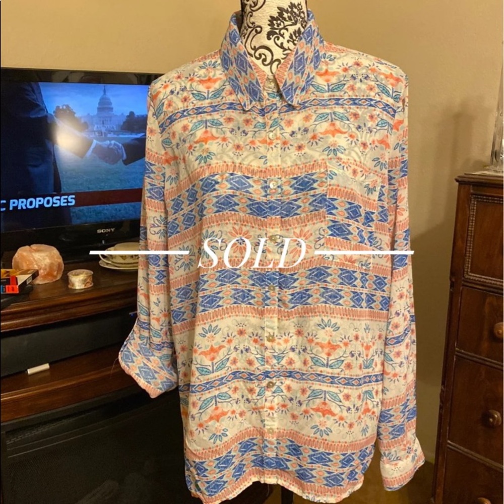 No Boundaries Sheer Button Up Split Back Blouse XXL